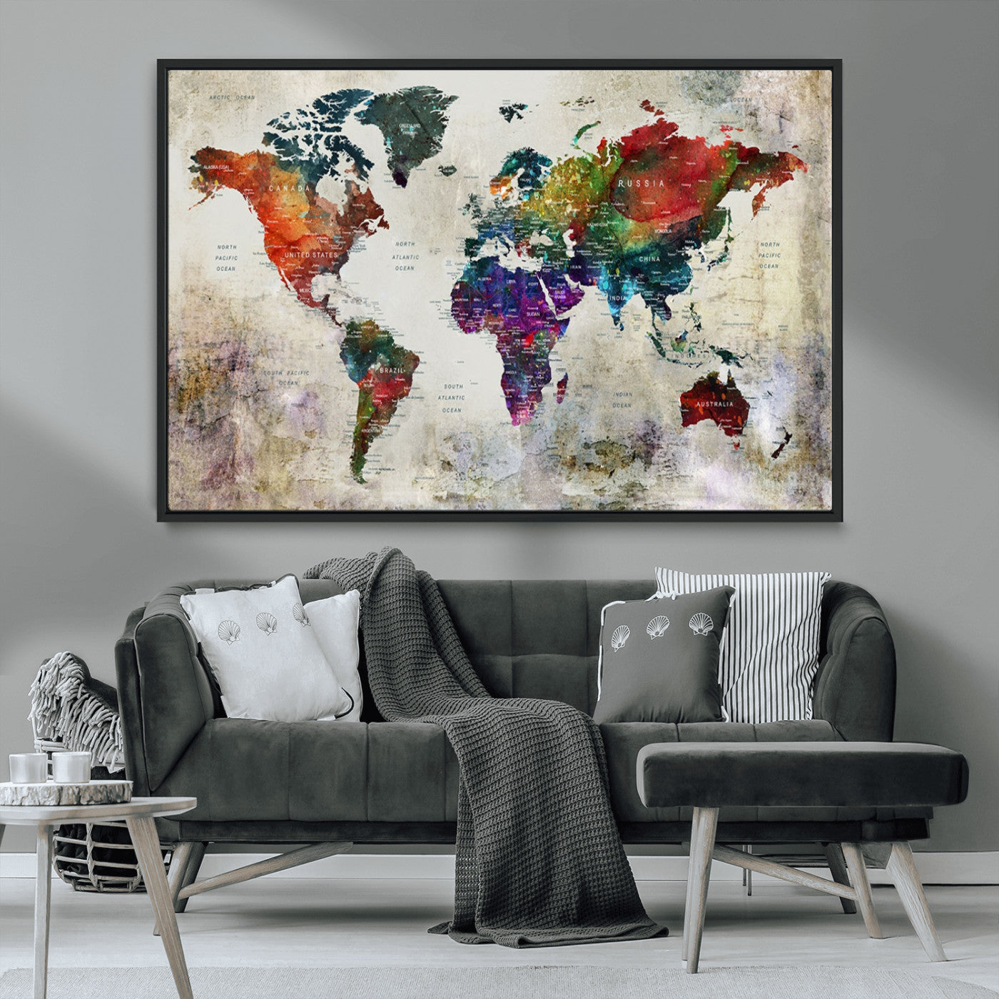 MGV-FC-36X24 - Push Pin World Map Canvas Print – Framed Wall Art for Couples to Track Their Travels – Anniversary