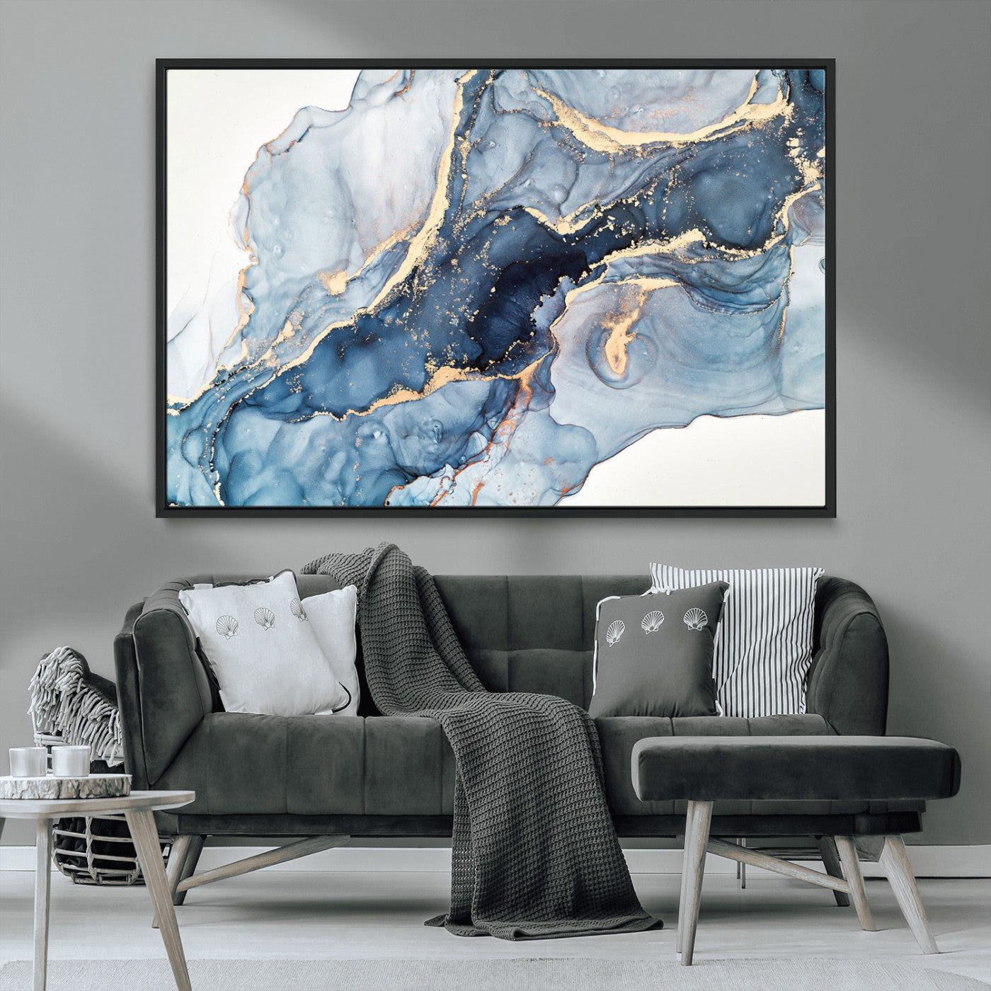 33782-MGV-CV-36X24-Abstract Art Print - Blue Abstract Canvas Wall Art Print Abstract Art Fluid Effect Marble Wall Art