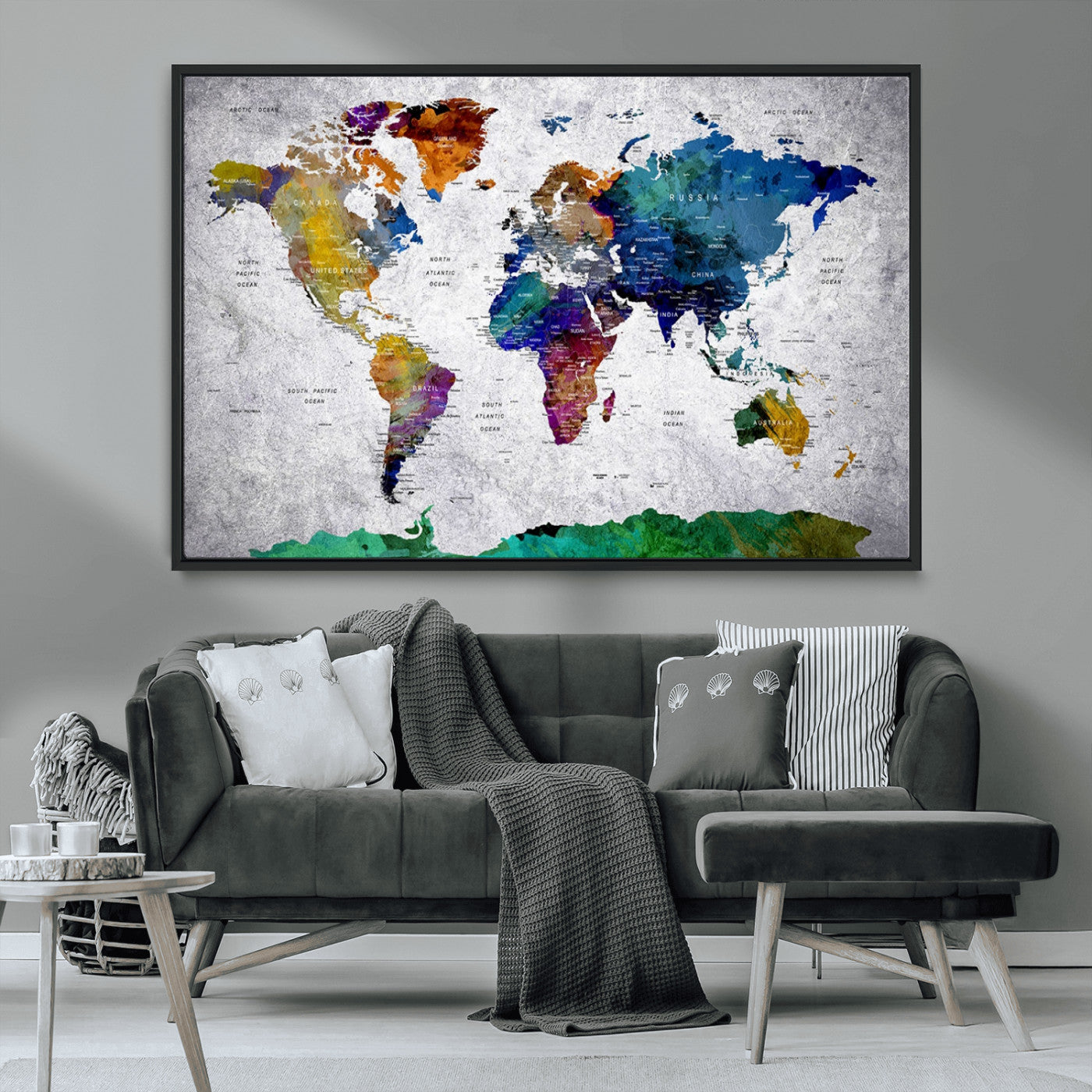 MGV-FC-36X24 - Push Pin World Map Canvas Print – Framed Wall Art for Couples to Track Their Travels – Anniversary