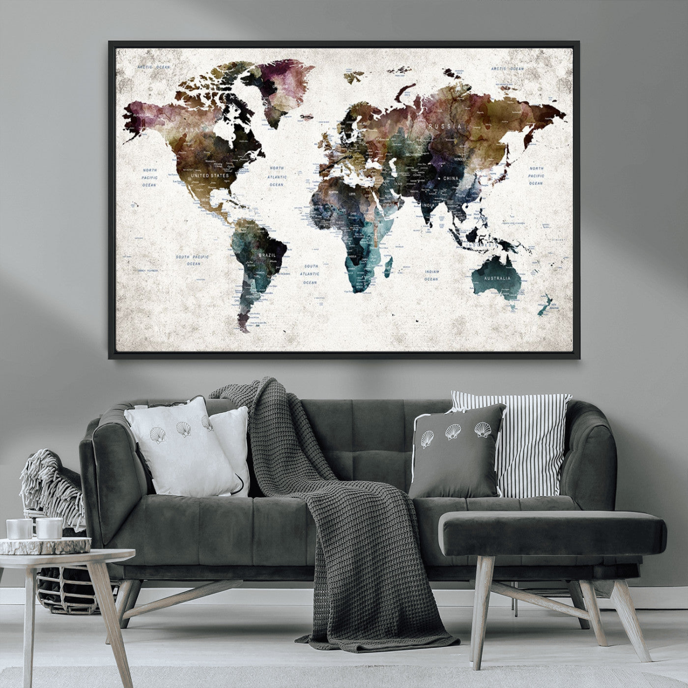 MGV-FC-36X24 - Push Pin World Map Canvas Print – Framed Wall Art for Couples to Track Their Travels – Anniversary