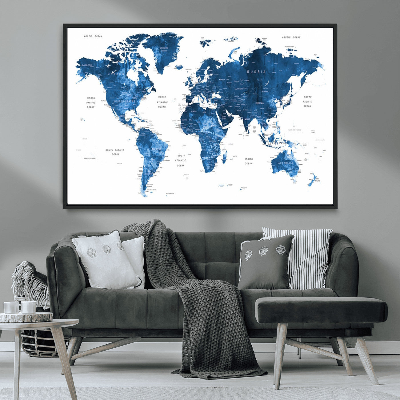 MGV-FC-36X24 - Push Pin World Map Canvas Print – Framed Wall Art for Couples to Track Their Travels – Anniversary