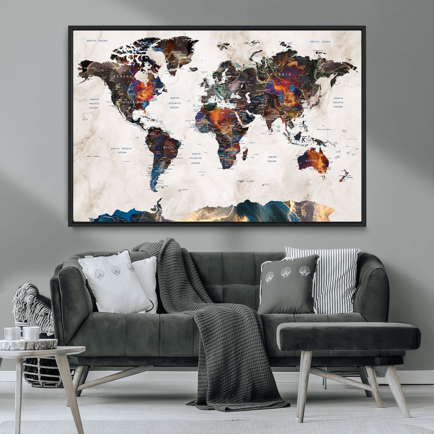 MGV-FC-36X24 - Push Pin World Map Canvas Print – Framed Wall Art for Couples to Track Their Travels – Anniversary