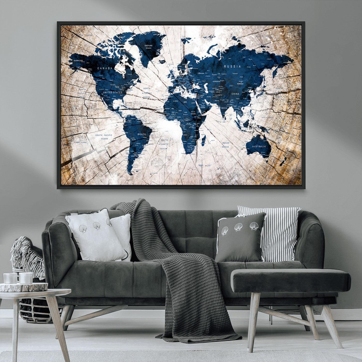 MGV-FC-36X24 - Push Pin World Map Canvas Print – Framed Wall Art for Couples to Track Their Travels – Anniversary