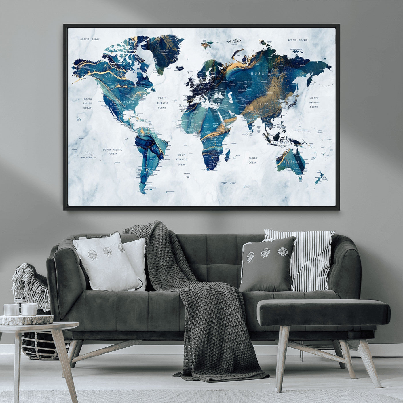 MGV-FC-36X24 - Push Pin World Map Canvas Print – Framed Wall Art for Couples to Track Their Travels – Anniversary