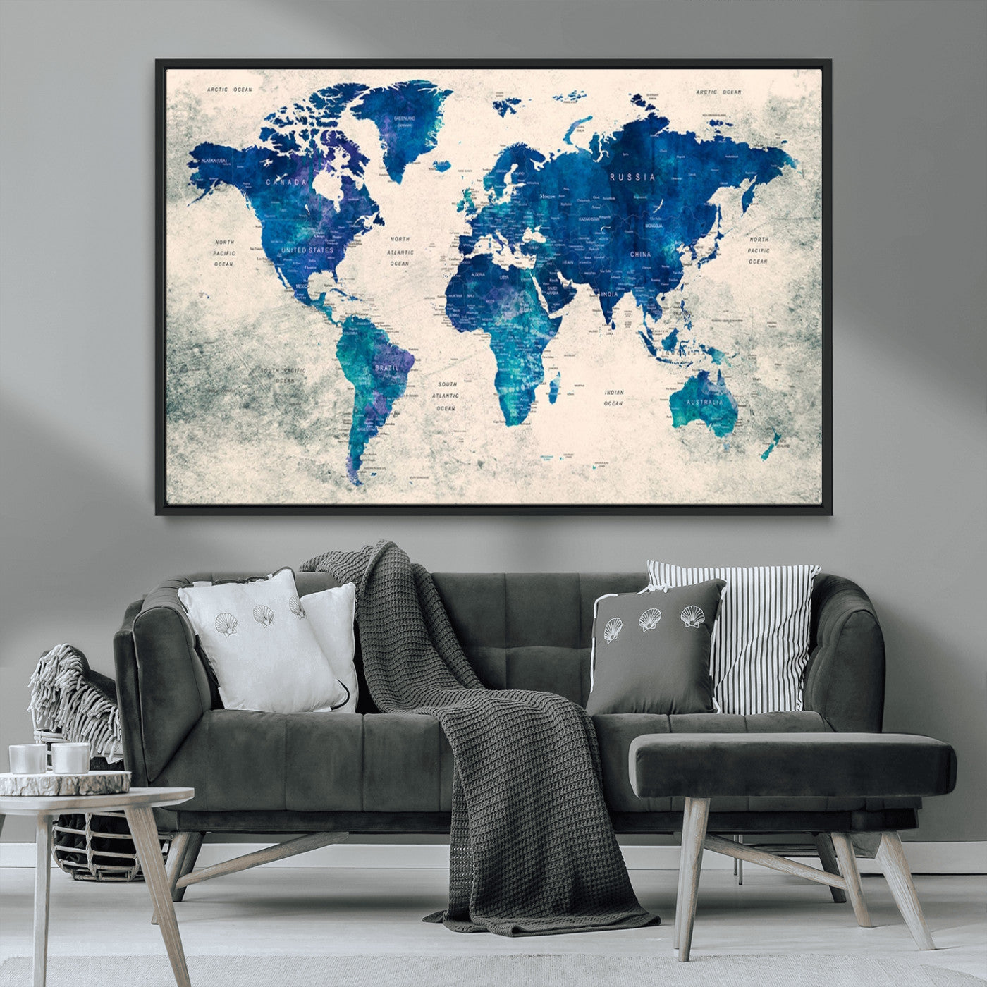 MGV-FC-36X24 - Push Pin World Map Canvas Print – Framed Wall Art for Couples to Track Their Travels – Anniversary