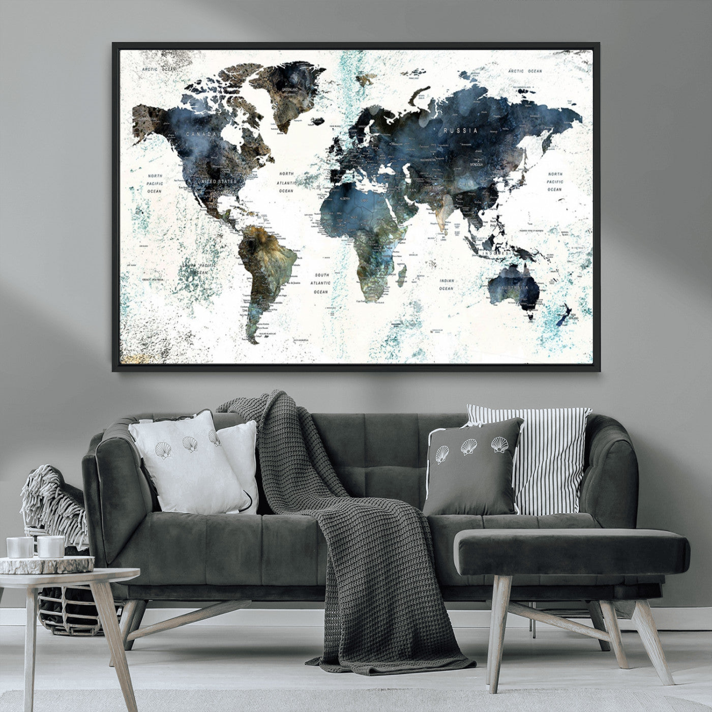 MGV-FC-36X24 - Push Pin World Map Canvas Print – Framed Wall Art for Couples to Track Their Travels – Anniversary