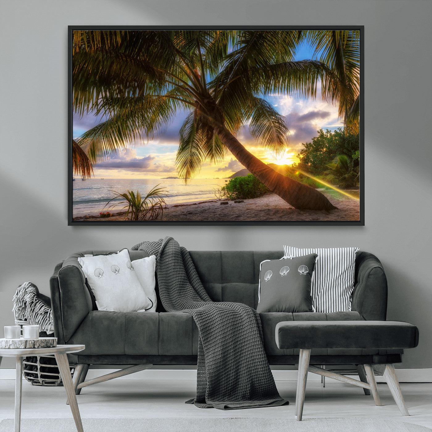 MGV-FC-36X24 - Tropical Island Sunset on the Beach Palms Wall Art Canvas Print
