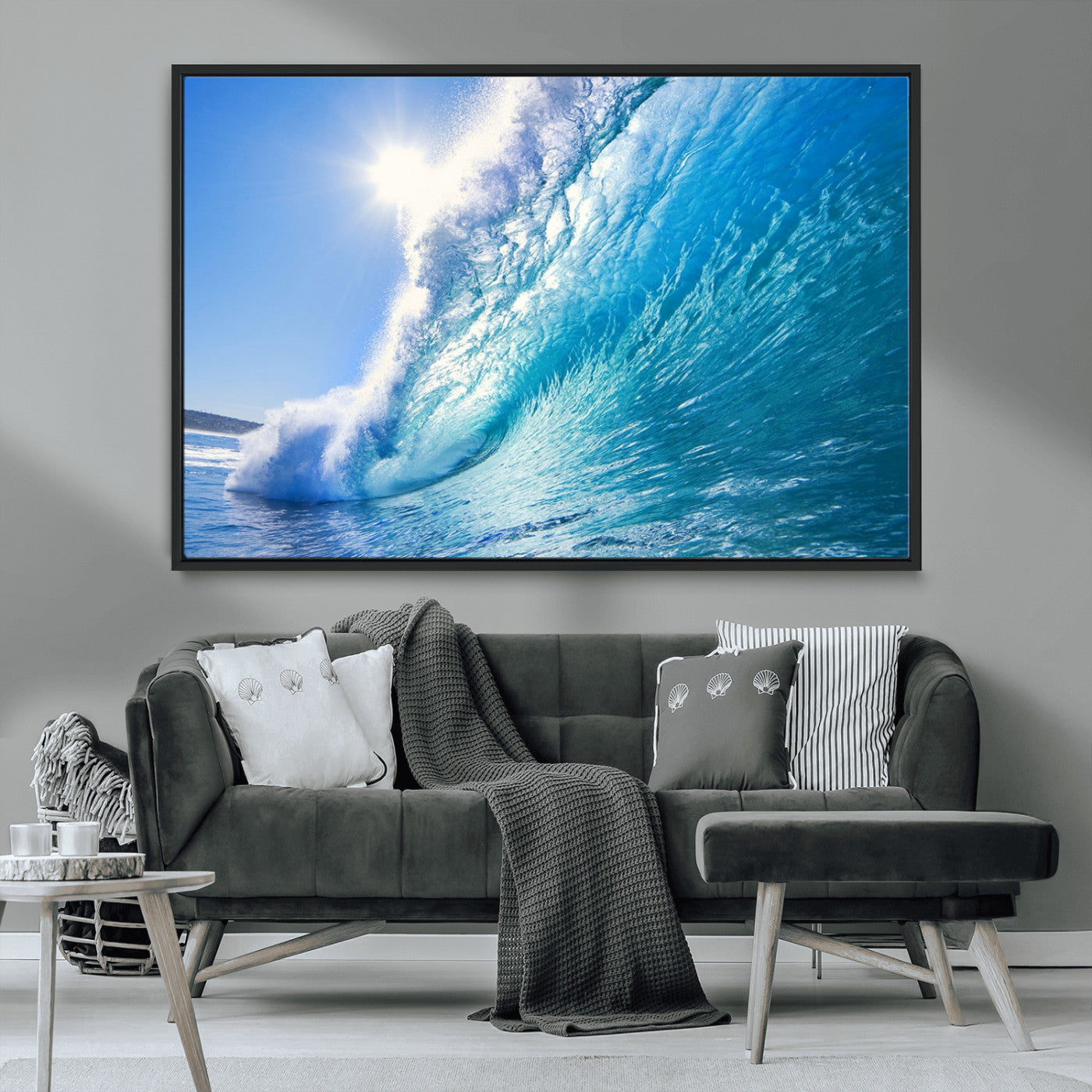 MGV-FC-36X24 - Blue Big Wave Surfing Ocean Canvas Wall Art Artwork Print , Surf Wall Art, Sea Wall Art