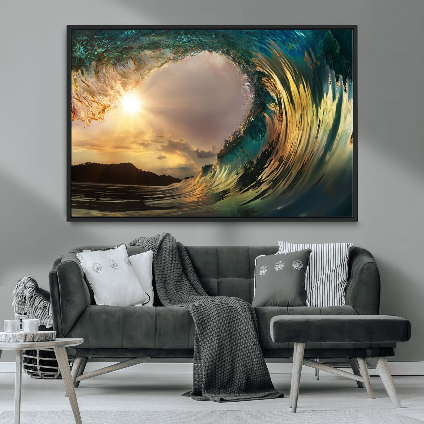 MGV-FC-36X24 - Golden Wave Sunset Giclee Canvas Print – Large Coastal Wall Art for Nature Lovers, Captivating Ocean Wave Decor