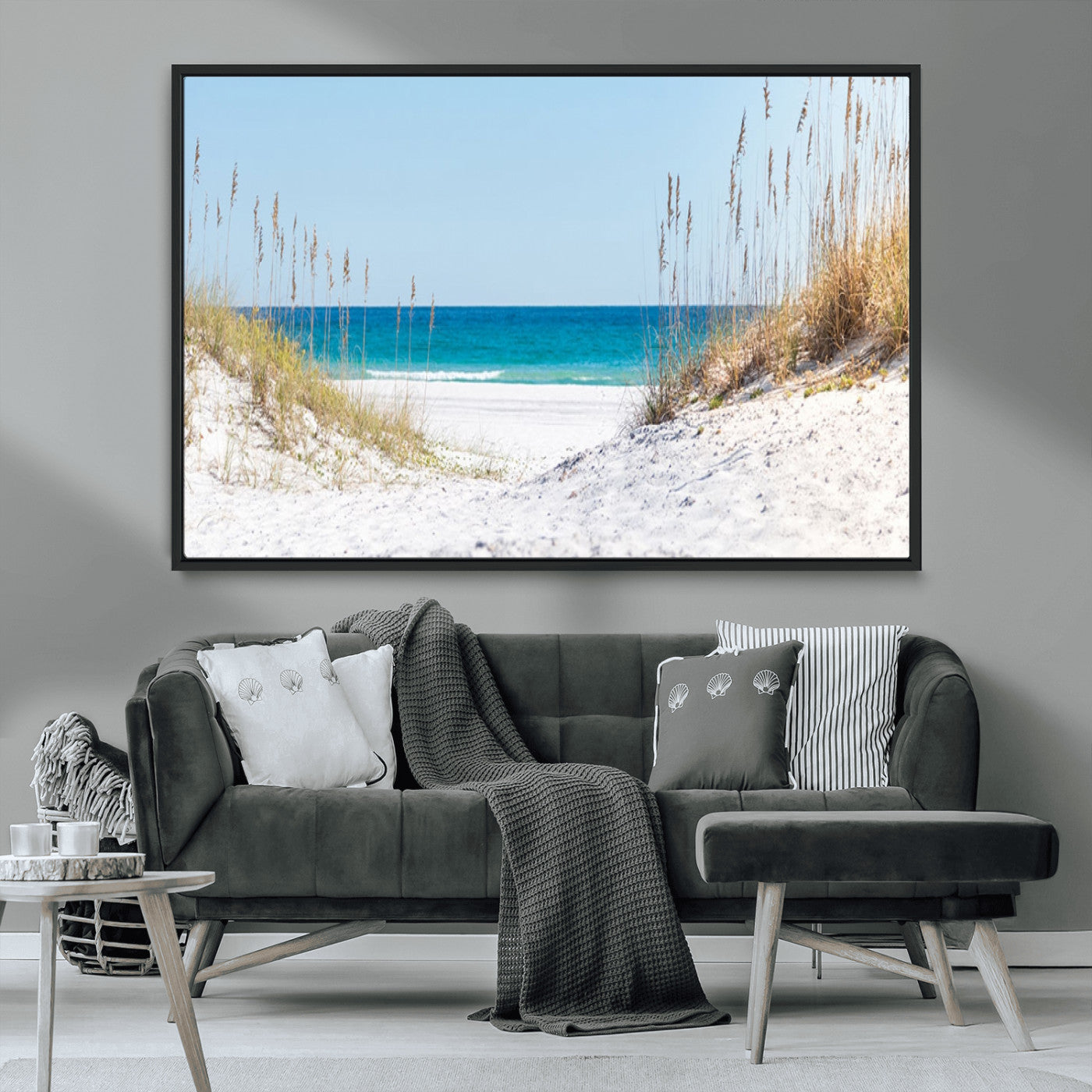 MGV-FC-36X24 - Serene Coastal Dune Path with Ocean View, 3-Panel Beach Canvas Wall Art, Tranquil Seascape Giclee Print, Gallery Wrap, Perfect for Coastal Home Decor
