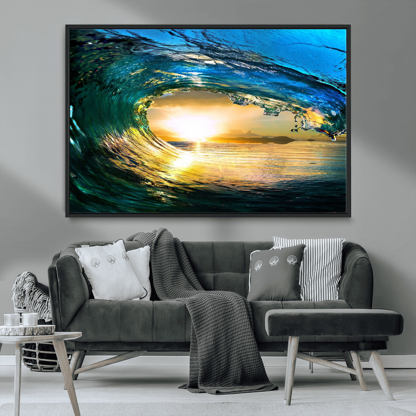 MGV-FC-36X24 - Ocean Wave at Sunset Canvas Art, Large Wall Print of Vibrant Water Waves, Coastal Art for Living Room and Dining Room