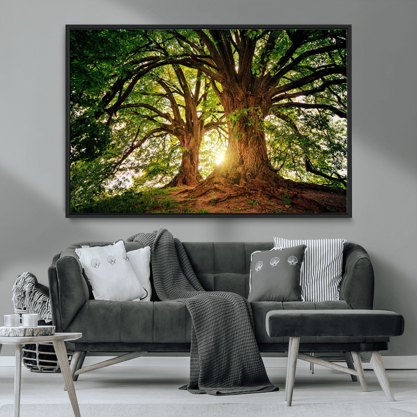 MGV-FC-36X24 - Majestic Ancient Tree Wall Art, Nature-Inspired Canvas Print, Woodland Art, Tree of Life Artwork, Sunlit Forest, Giclee Nature Print