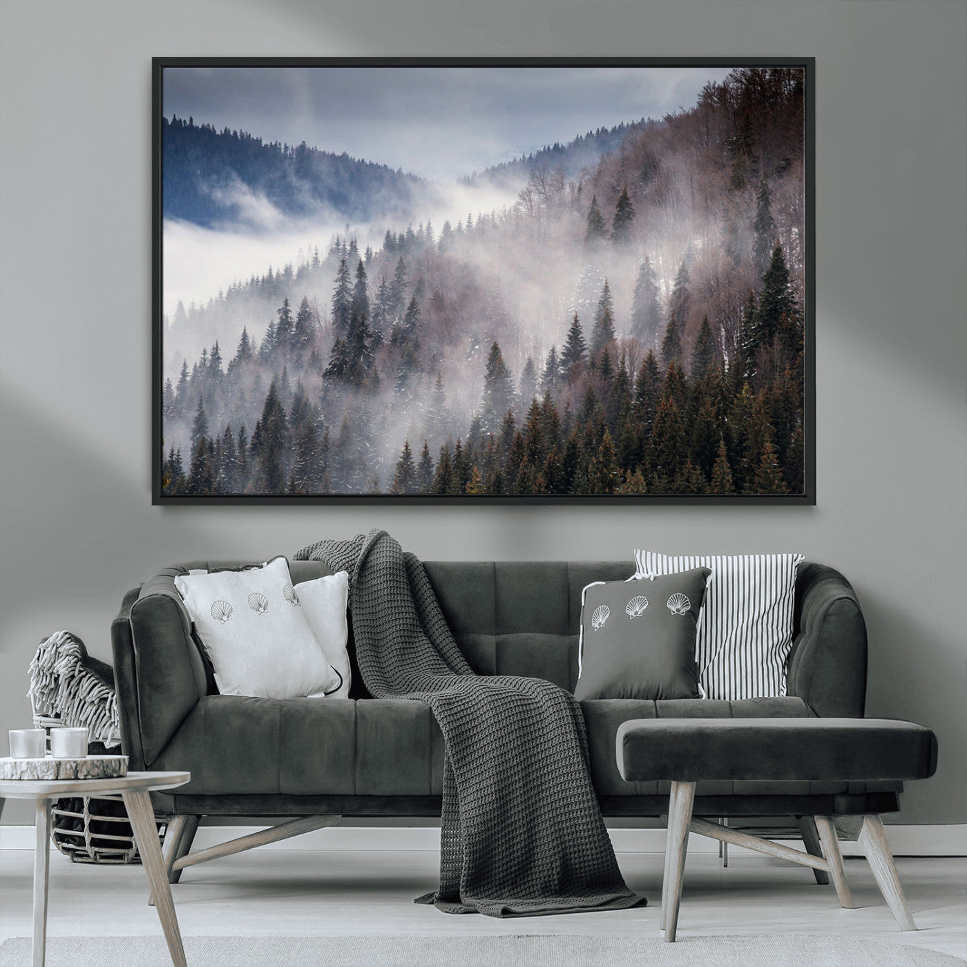 MGV-FC-36X24 - Beautiful Rising Fog in Winter Mountain Landscape - Framed Rising Fog in Winter Mountain Canvas