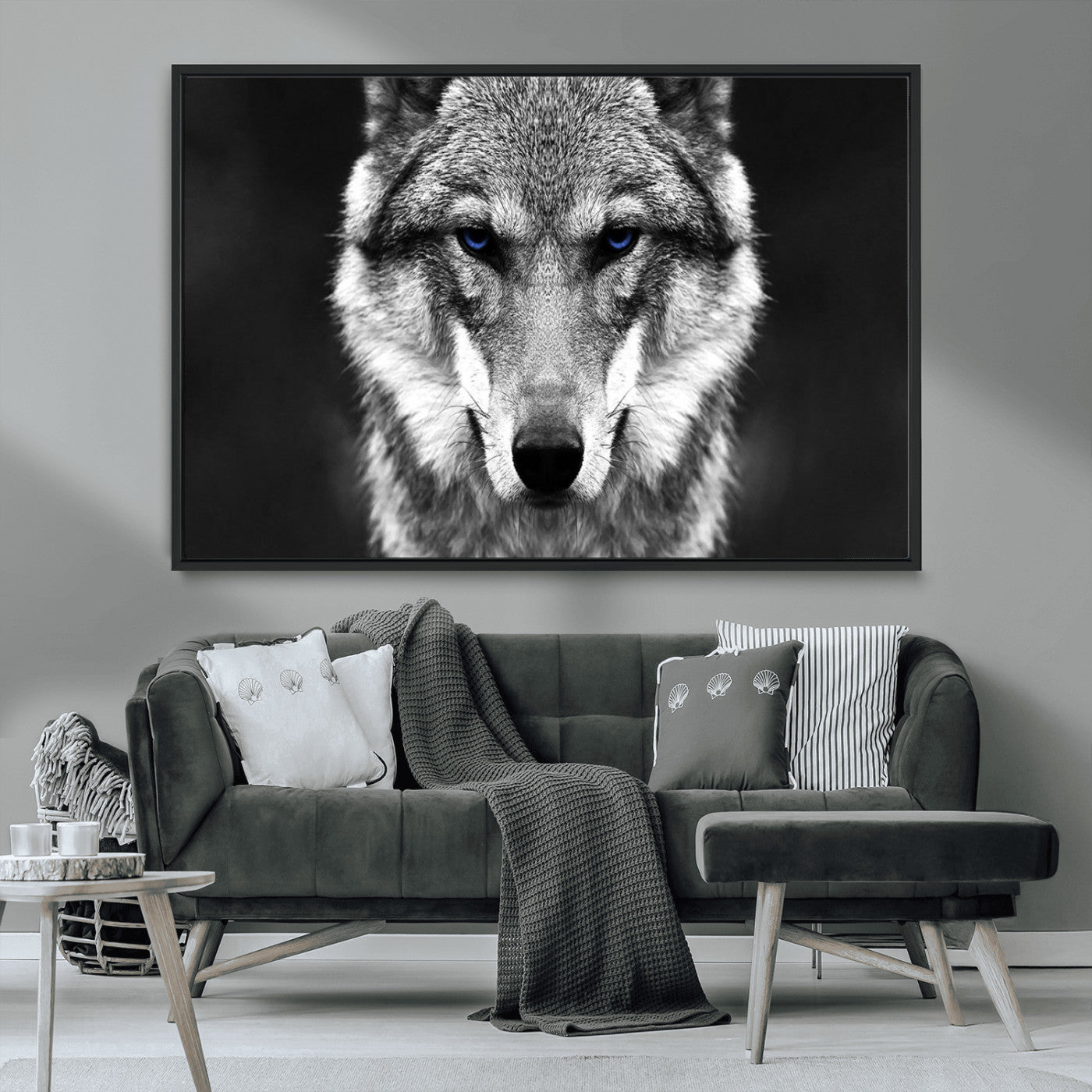 MGV-FC-36X24 - Black and White Wild Wolf Wall Art Canvas Print