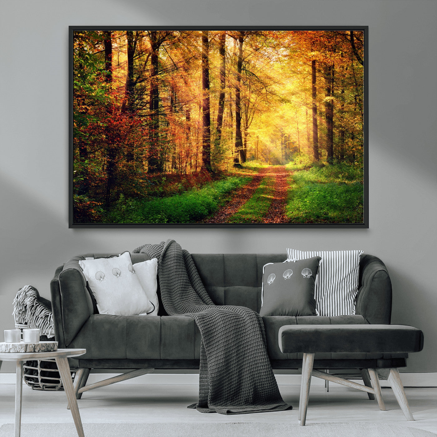 MGV-FC-36X24 - Forest Fall Wall Art Print - Sunlight Through Trees Wall Art Canvas Print