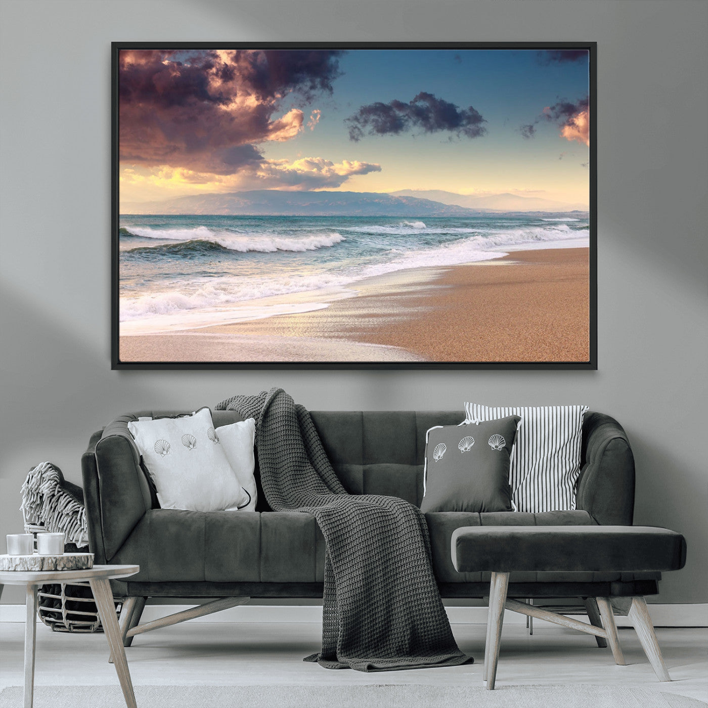 MGV-FC-36X24 - Cloudy Weather Beach Sunset Canvas Print | Sunrise Wall Art Canvas Print