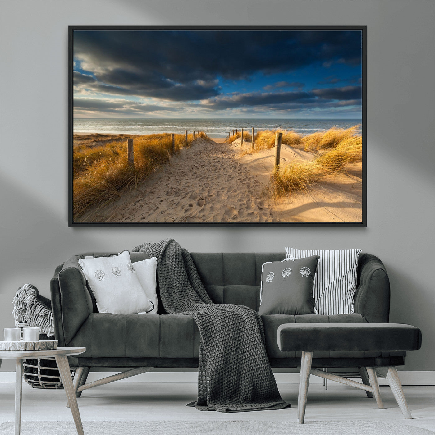 MGV-FC-36X24 - Ocean Beach Dark Clouds Wall Art Canvas Print