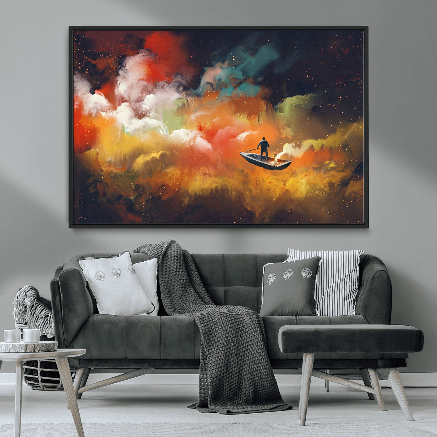 MGV-FC-36X24 - Surreal Space Adventure Canvas Wall Art – Dreamlike Abstract Galaxy Print – Framed and Ready to Hang for Living Room or Bedroom Decor