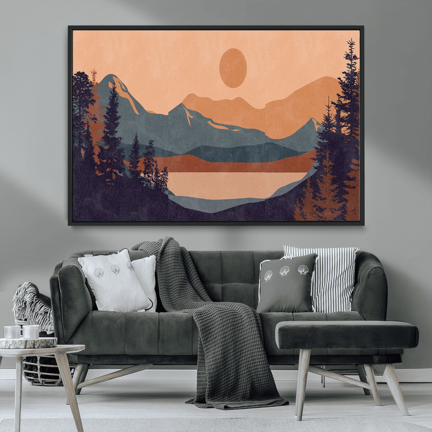 MGV-FC-36X24 - Modern Boho Sunset Canvas Print, Mountain Landscape Triptych – Giclée Canvas Art Print for Living