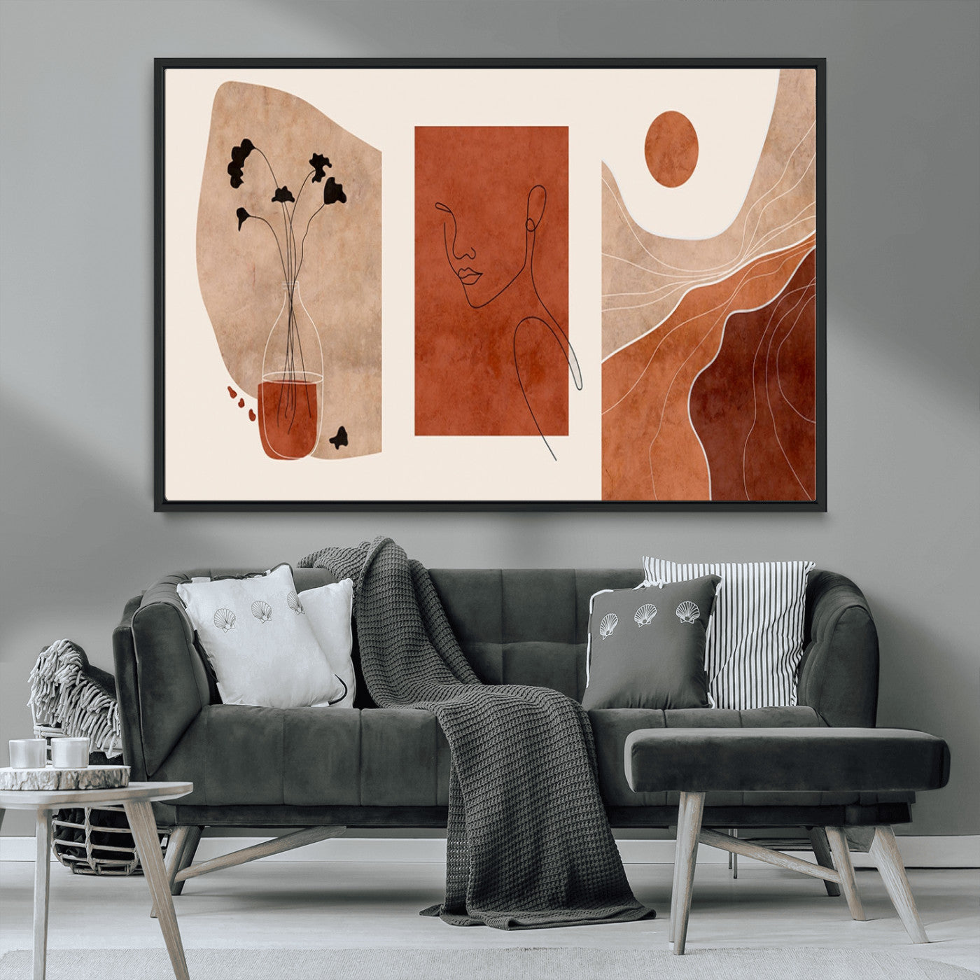 MGV-FC-36X24 - Boho Sunset Mountain Canvas Print, Modern Boho Sunset Mountain Landscape Triptych – Giclée Canvas