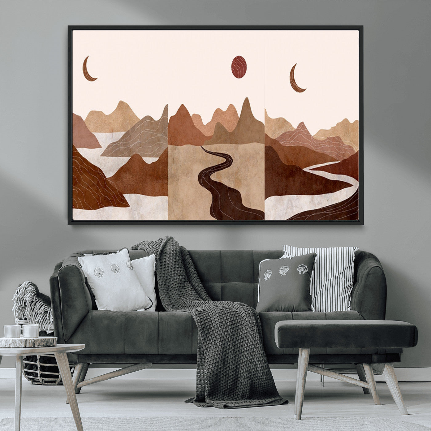 MGV-FC-36X24 - Boho Wall Art Canvas Print Set Mid-Century Prints Bohemian Wall Artwork Prints Boho Neutral