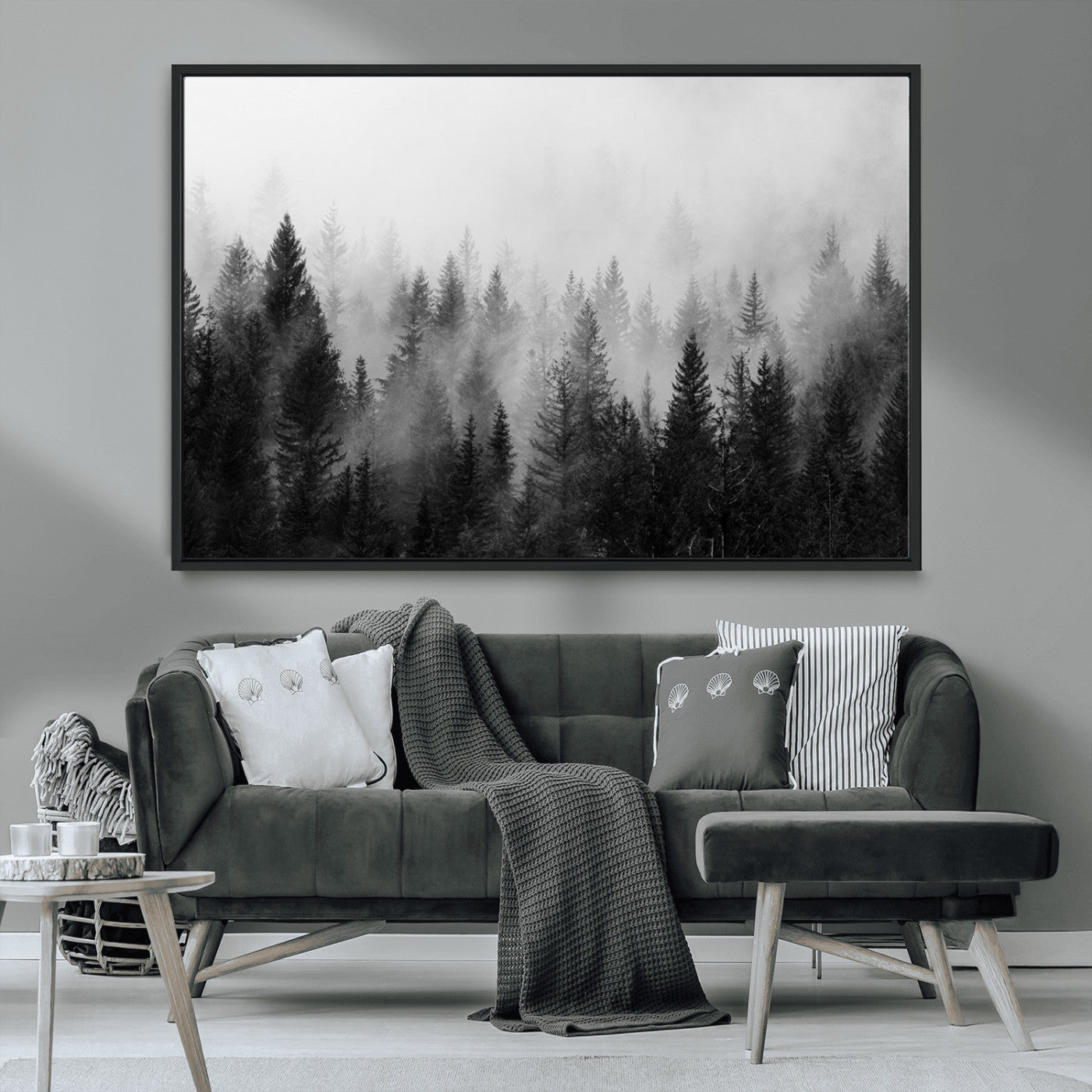 MGV-FC-36X24 - Fogy Forest Canvas Wall Art Print - Mountain Wall Art with Pine Trees and Misty Forest Canvas Print