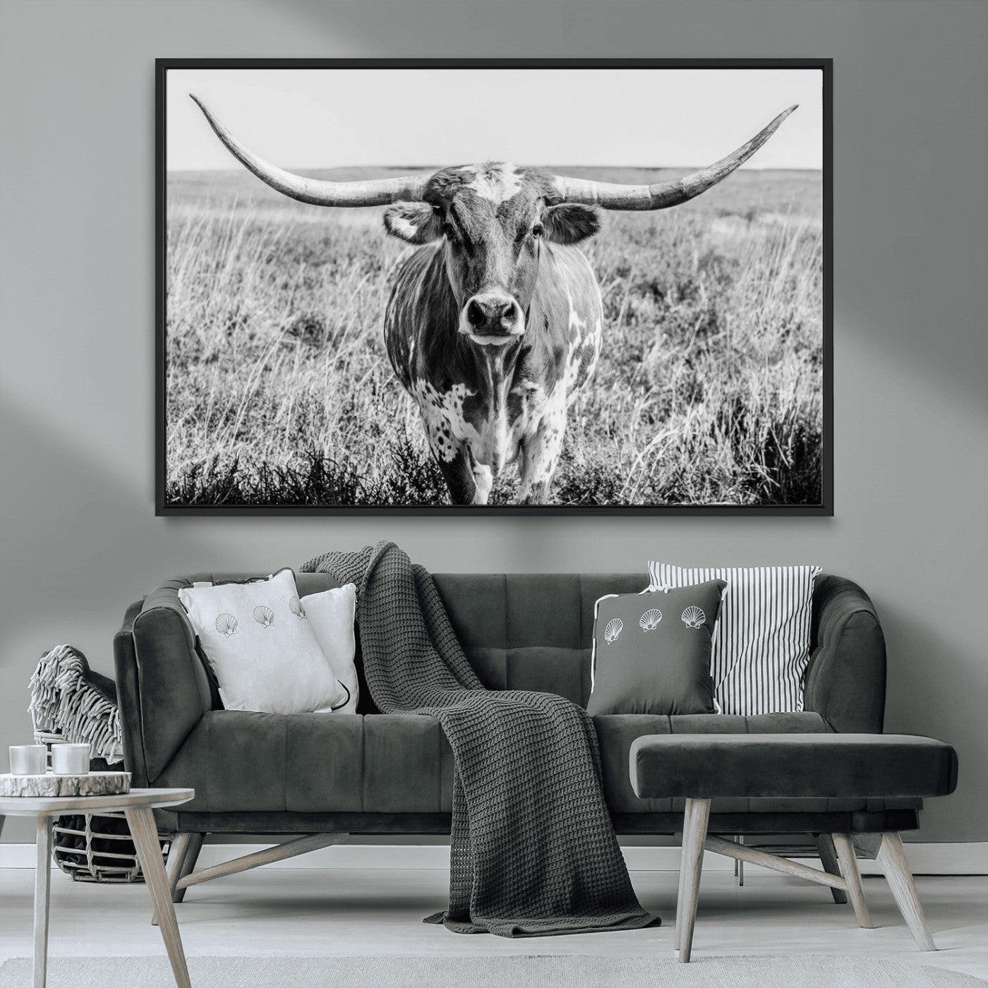 MGV-FC-36X24 - Texas Cow Longhorn Wall Art Canvas Print for Farm House Wall Decor, Farmhouse Wall Art Print
