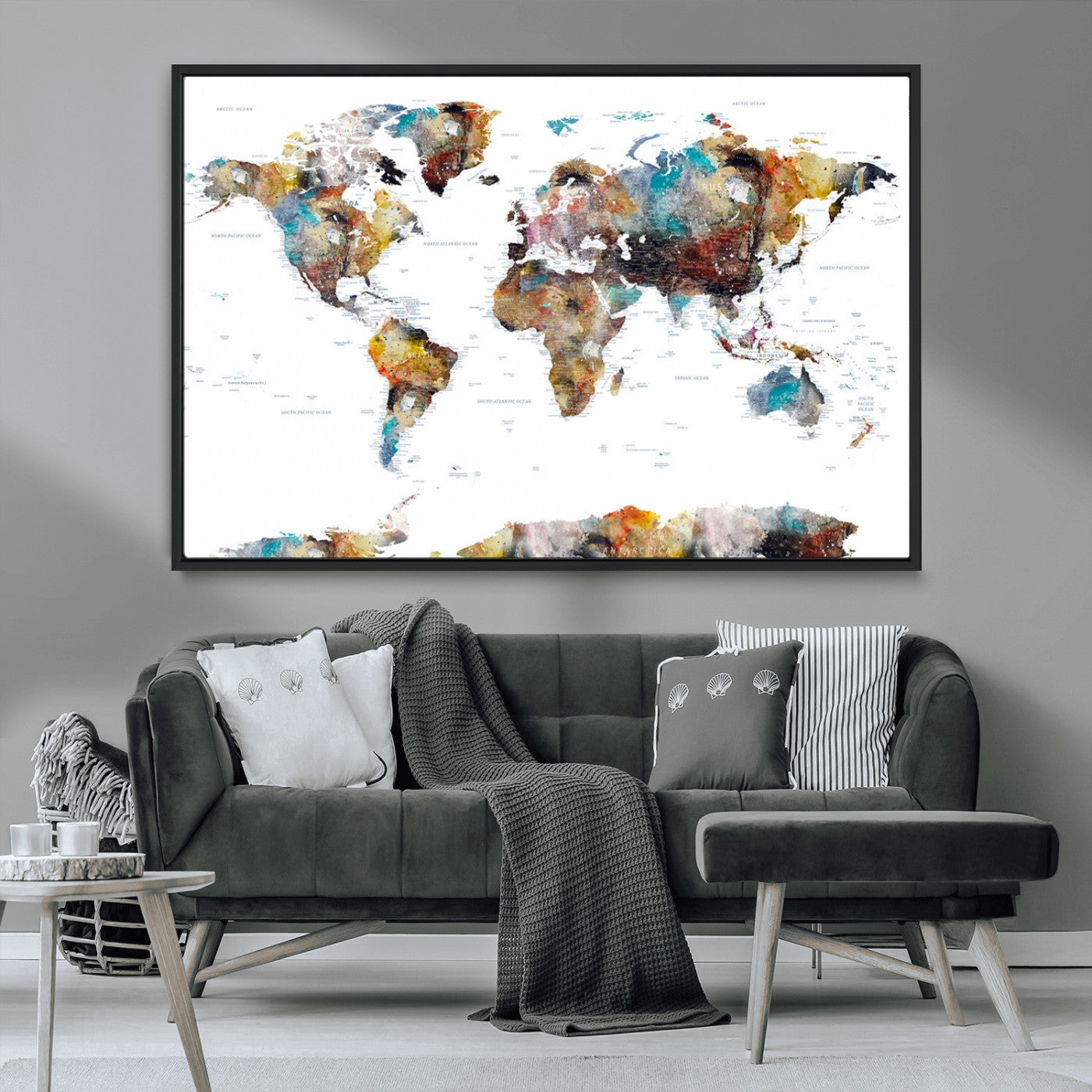 MGV-FC-36X24 - Push Pin World Map Canvas Print – Framed Wall Art for Couples to Track Their Travels – Anniversary