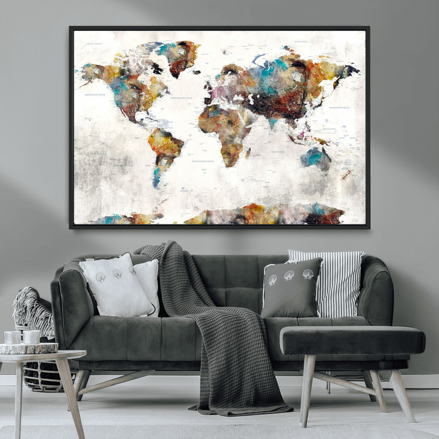 MGV-FC-36X24 - Push Pin World Map Canvas Print – Framed Wall Art for Couples to Track Their Travels – Anniversary