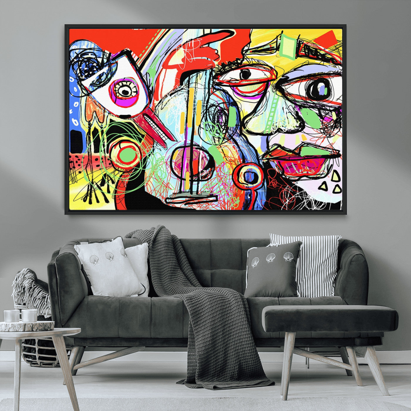 MGV-FC-36X24 - Picasso Style Art Abstract Canvas Wall Art Print , Colorful Abstract Artwork