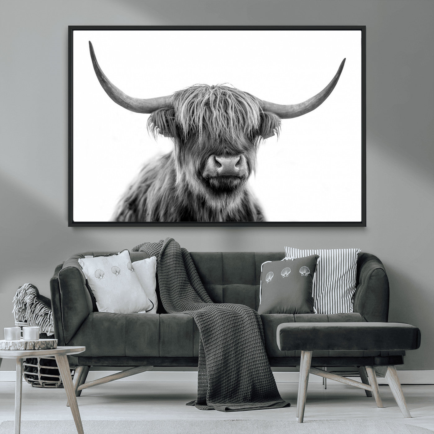 MGV-FC-36X24 - Scottish Highland Cow Cattle Art Print Wall Art Canvas Print for Farmhouse Decor, Framed Scottish