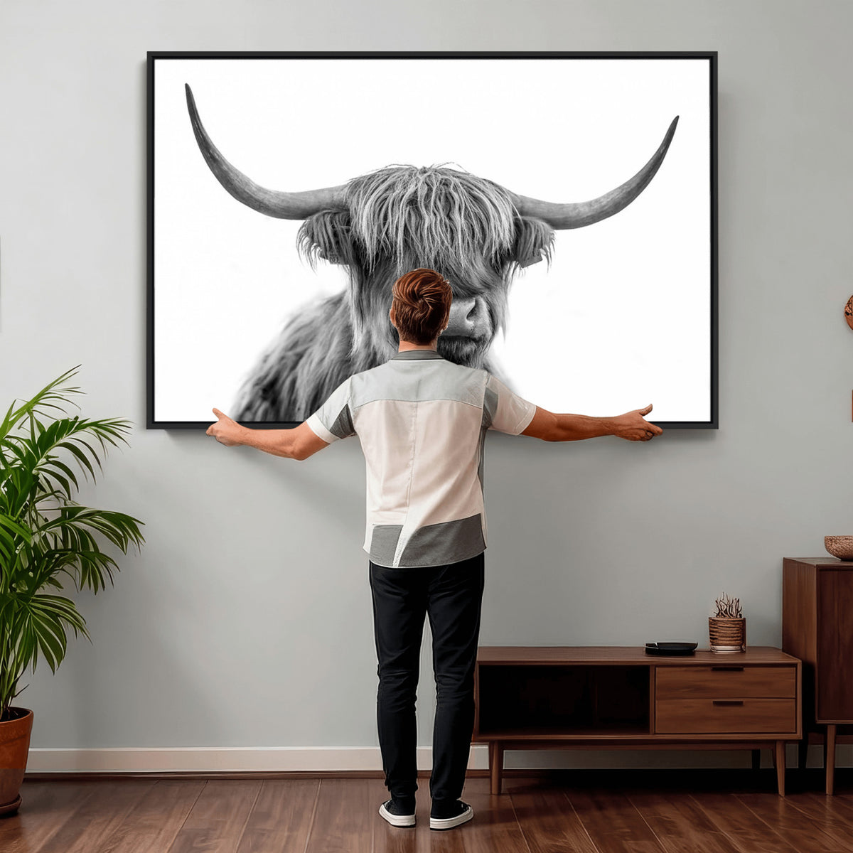 75503-_Poster-30x20 - Scottish Highland Cow Cattle Art Print Wall Art Canvas Print for Farmhouse Decor, Framed Scottish