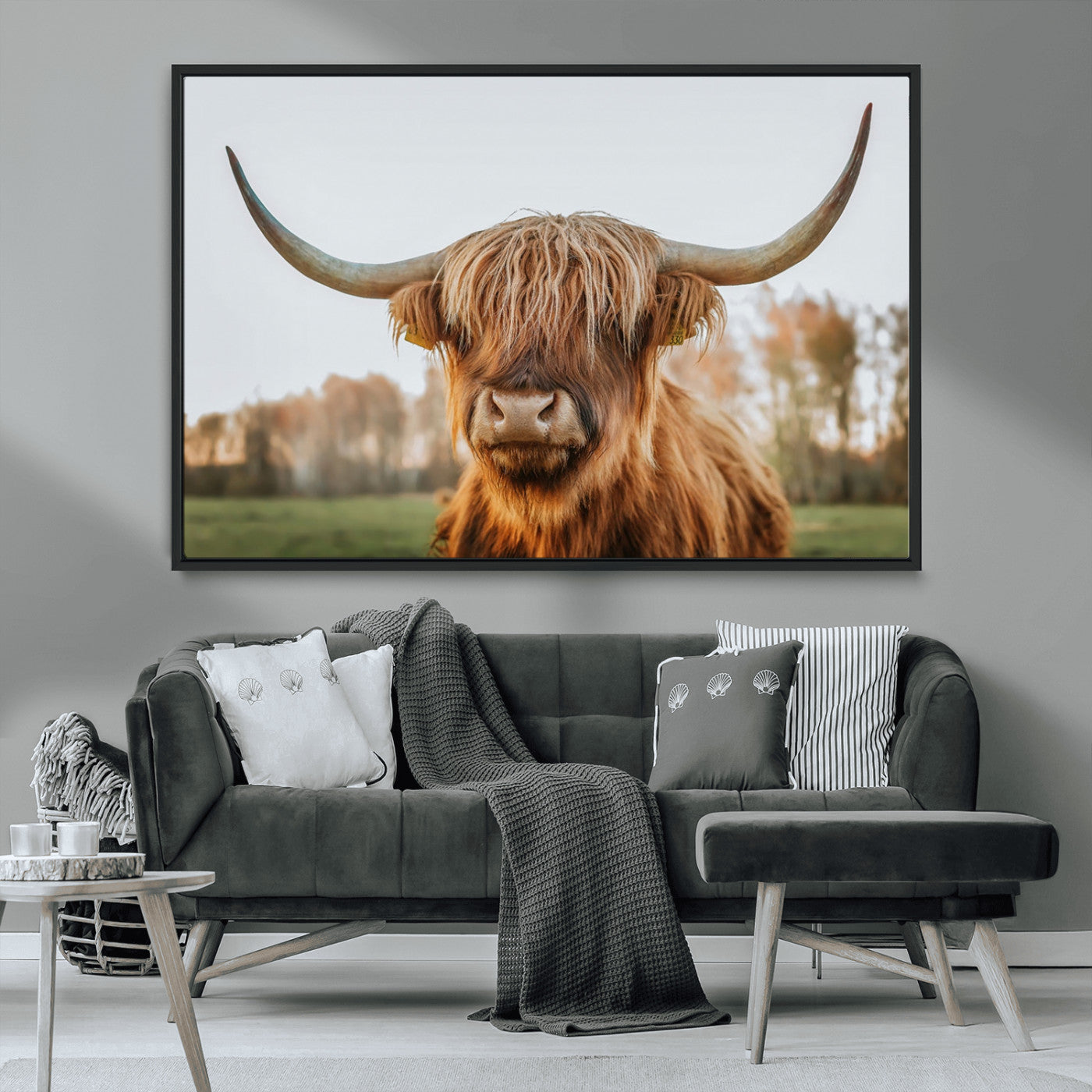 MGV-FC-36X24 - Highland Cow Animal Scottish Cattle Art Print Farmhouse Wall Art Canvas Print