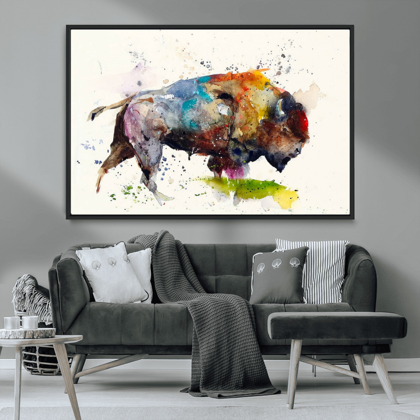 MGV-FC-36X24 - Abstract Buffalo Wall Art, Western Watercolor Bison Canvas Print, Rustic Buffalo Art for Cowboy and Western Decor, Large Multi-Panel Giclee Canvas