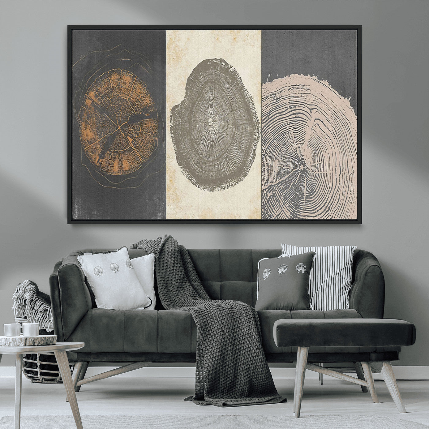 MGV-FC-36X24 - Boho Tree Ring Wall Art, Modern Minimalist Wood Grain Canvas, Tree Slice for Rustic Decor, Farmhouse Decor Giclee Canvas Print, Tree Ring Canvas Set