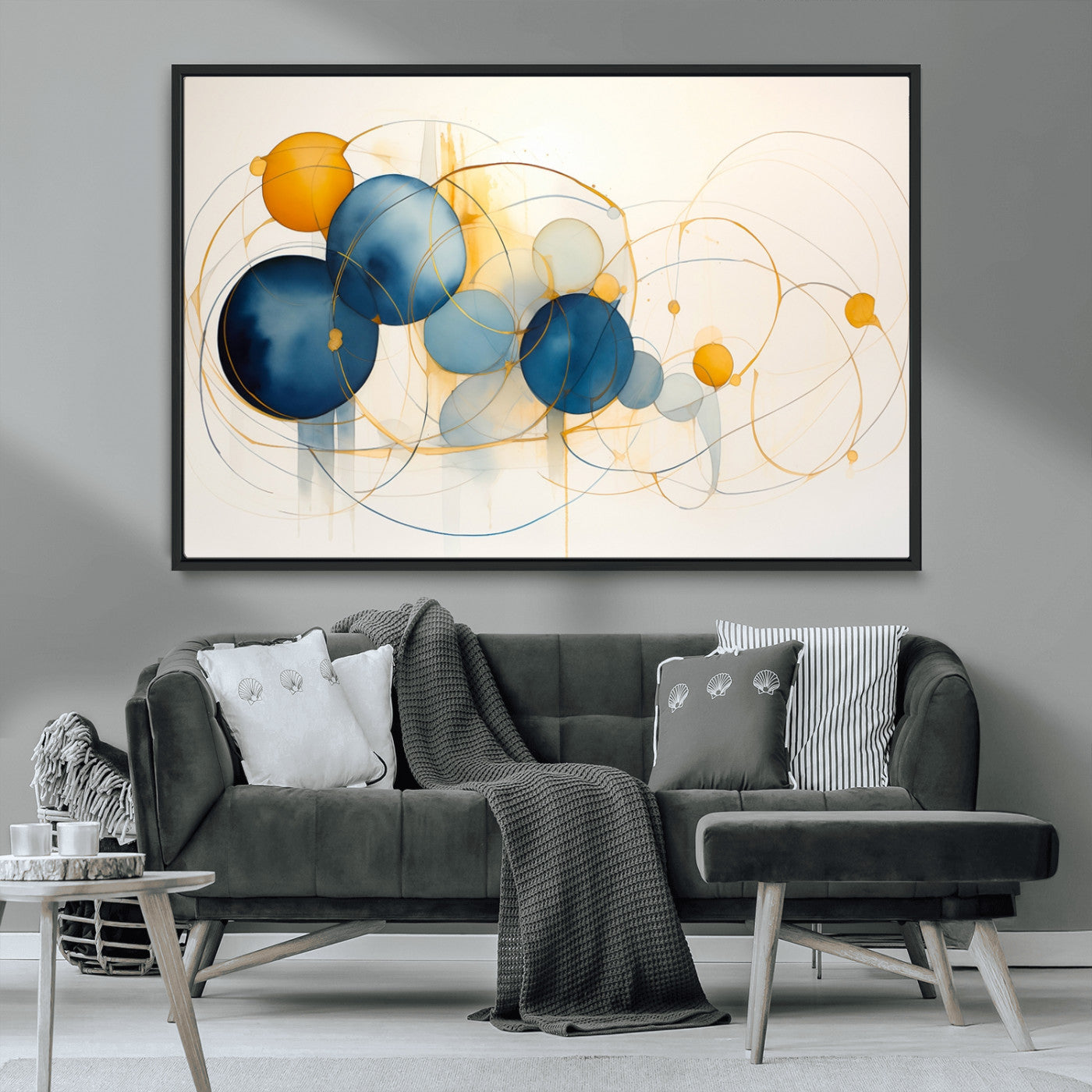 -Geometric Blue Orange Abstract Wall Art Canvas, Geometric Blue Orange Canvas Print