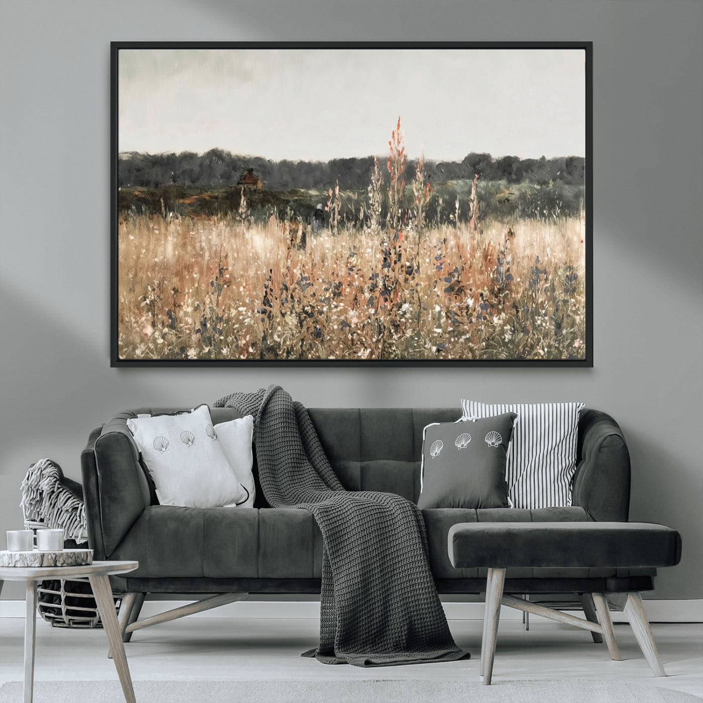 MGV-FC-36X24 - Abstract Wildflower Art Field Landscape Oil Painting Print, Country Field Wall Art - Framed Ready to Hang