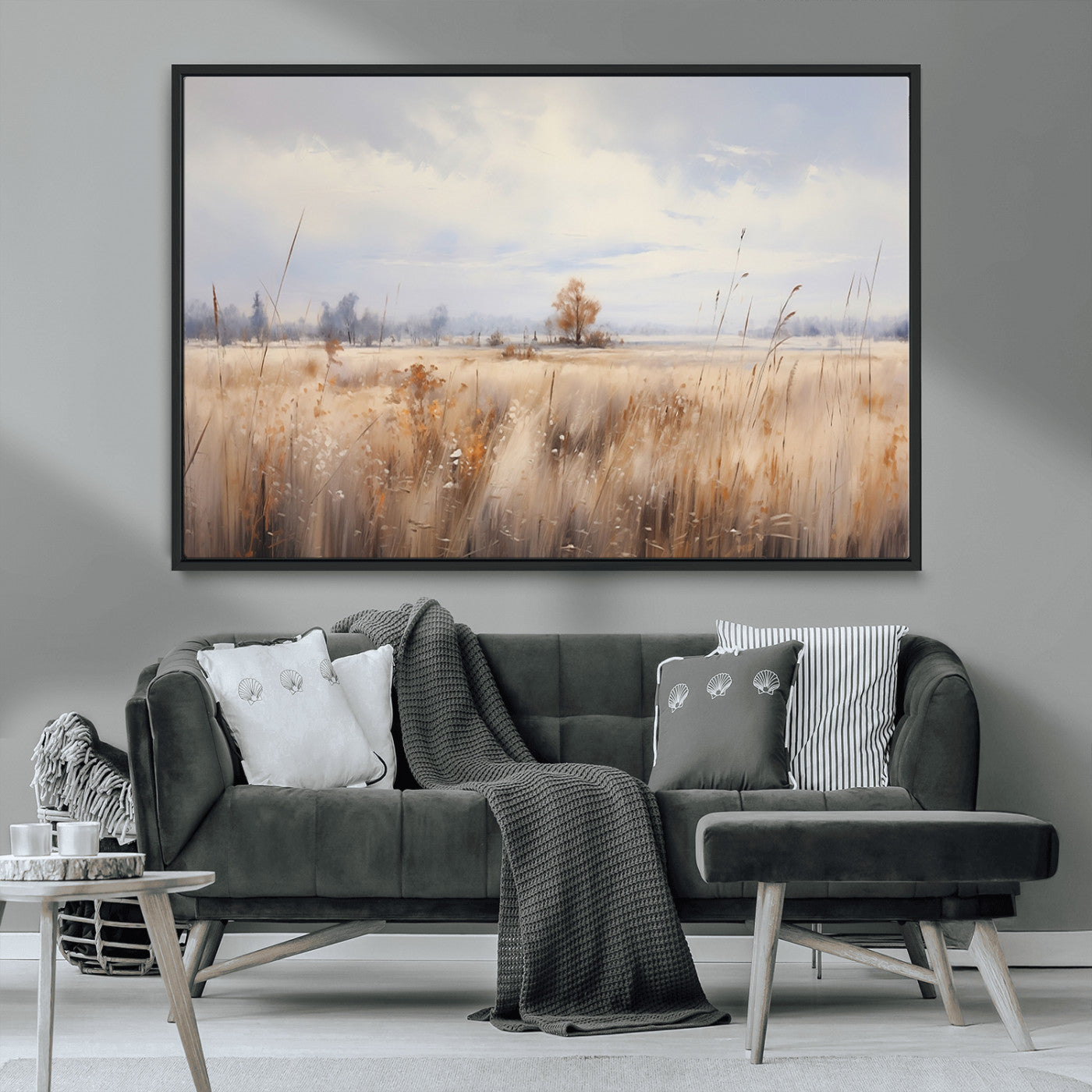 MGV-FC-36X24 - Golden Fields Wall Art Print Canvas – Serene Landscape of Nature’s Tranquility in Minimalist for