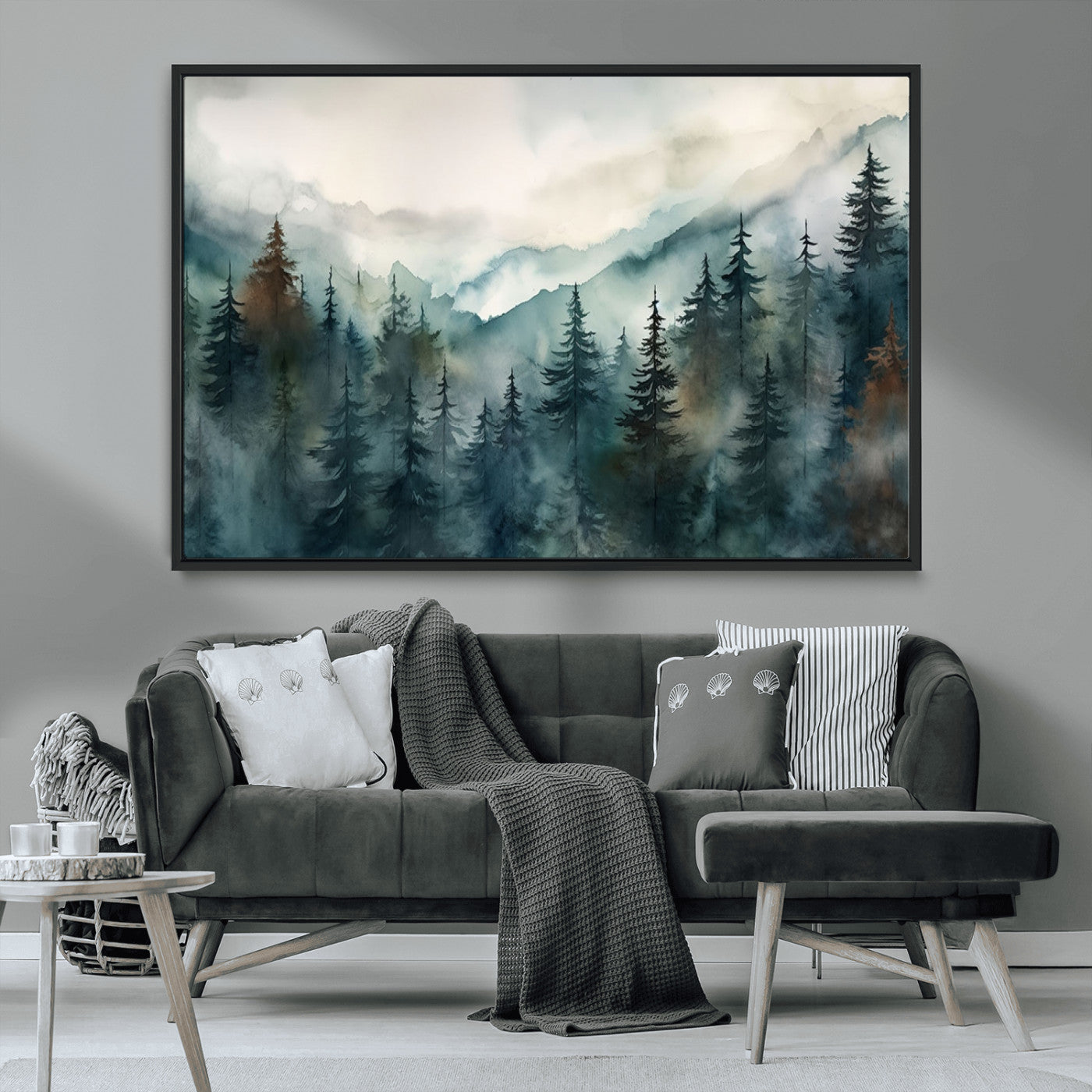 48468-MGV-CV-36X24-Serenity Forest Wall Art Canvas | Foggy Mountain Landscape Canvas Print for Living Room or Office | Nature-Inspired Woodland Decor