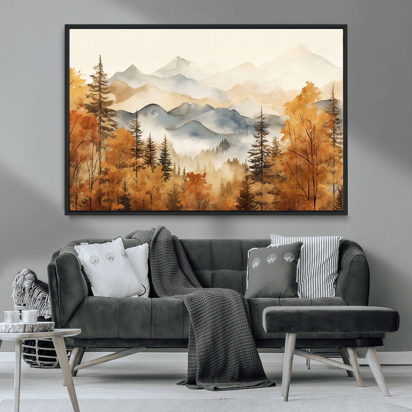 MGV-FC-36X24 - Golden Autumn Forest Wall Art | Mountain Landscape Canvas Print for Living Room or Bedroom | Large Wall Decor with Nature-Inspired Design