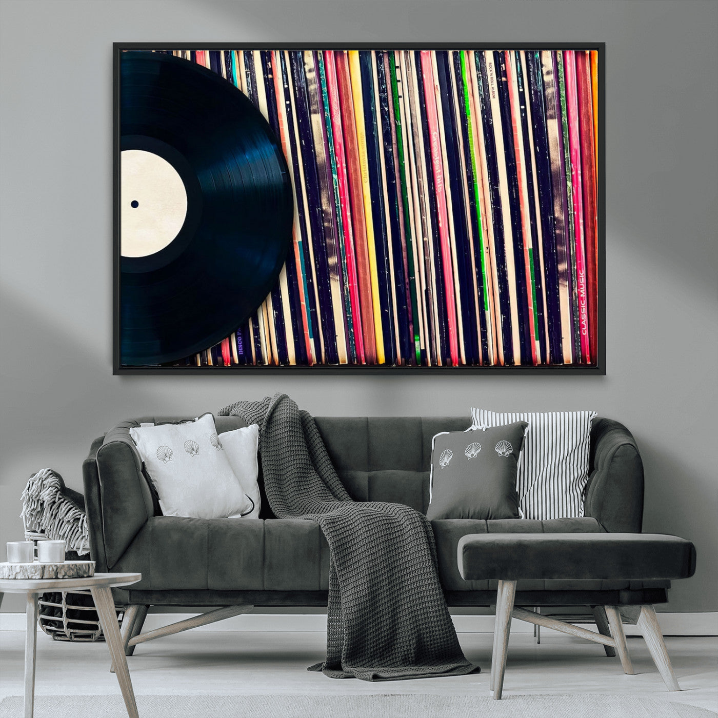 MGV-FC-36X24 - Vinyl Record and Album Collection Canvas Wall Art - Retro Music Decor for Living Room, Vintage Vinyl Lover’s Set