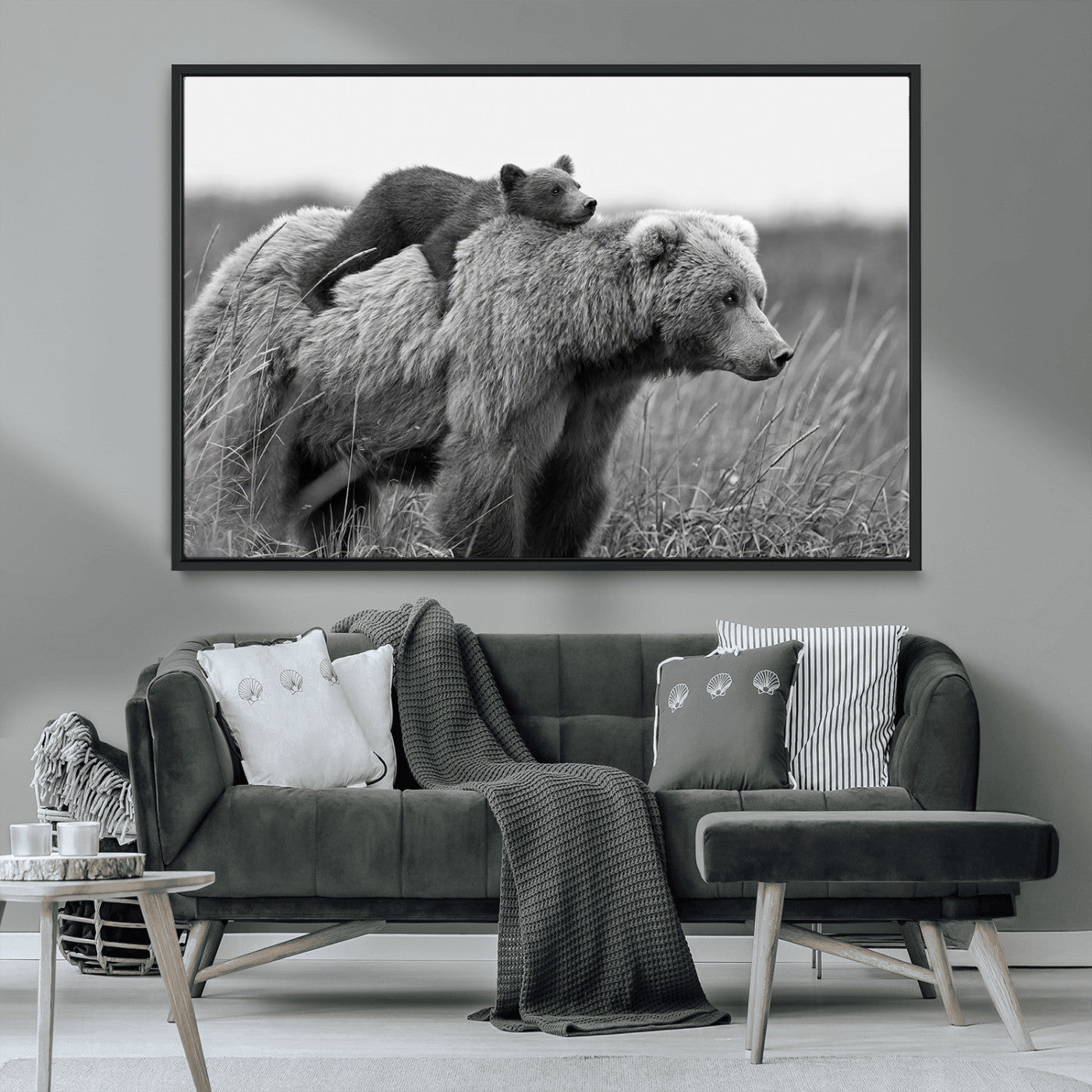 MGV-FC-36X24 - Bear and Cub Wall Art Canvas | 399 Bear Cub Wildlife-Inspired Animal Art for Living Room or Office | Grizzly Bear Print of Photography