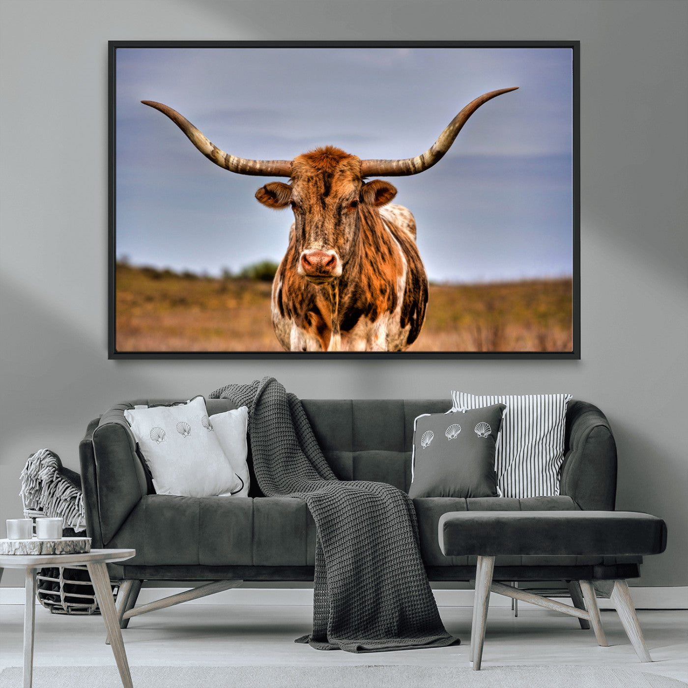 -Texas Longhorn Wall Art Print, Framed Longhorn Cow Wall Art