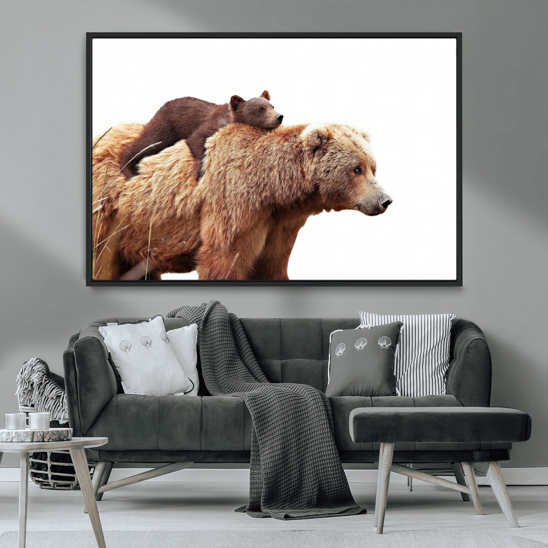 Mother and Baby Bear Canvas Wall Art | Adorable Wildlife Animal Print for Rustic Decor