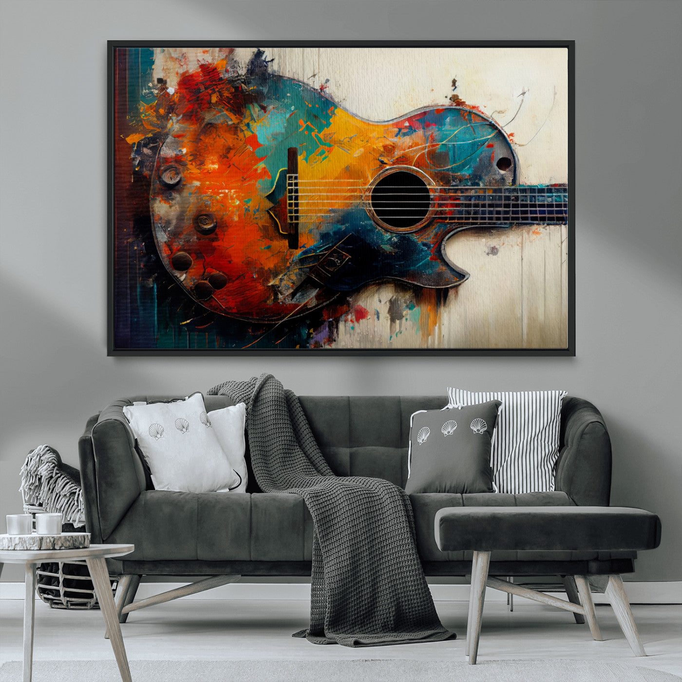 MGV-FC-36X24 - Abstract Guitar Wall Art Canvas | Vibrant Music-Inspired Art for Living Room or Studio | Colorful Music Decor Canvas Print