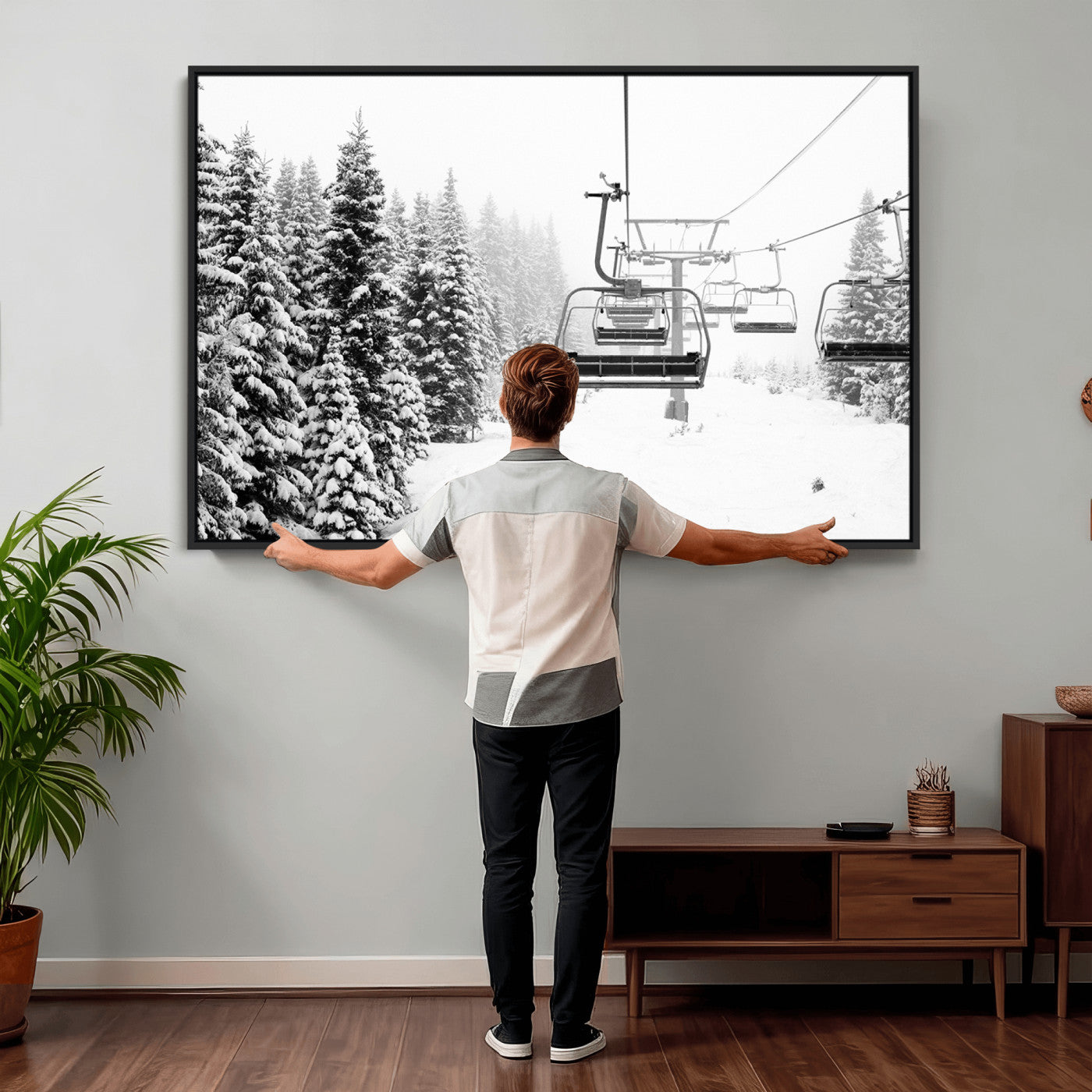 70609-MGV-CV-36X24 - Ski Wall Art - Ski Lift Wall Art Canvas Print Snow Covered Spruce Trees Winter Wall Art Ski Skier