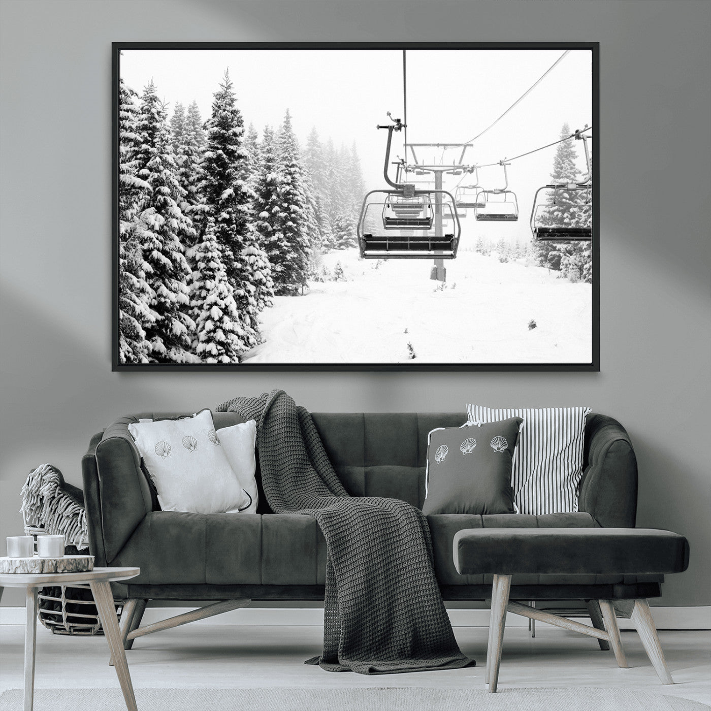 MGV-FC-36X24 - Ski Wall Art - Ski Lift Wall Art Canvas Print Snow Covered Spruce Trees Winter Wall Art Ski Skier Gift Ski Resort Canvas Wall Art