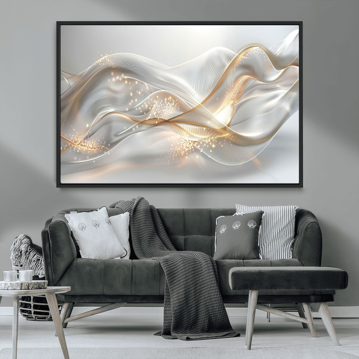 -Abstract art Grey and Gold Lines Wall Art