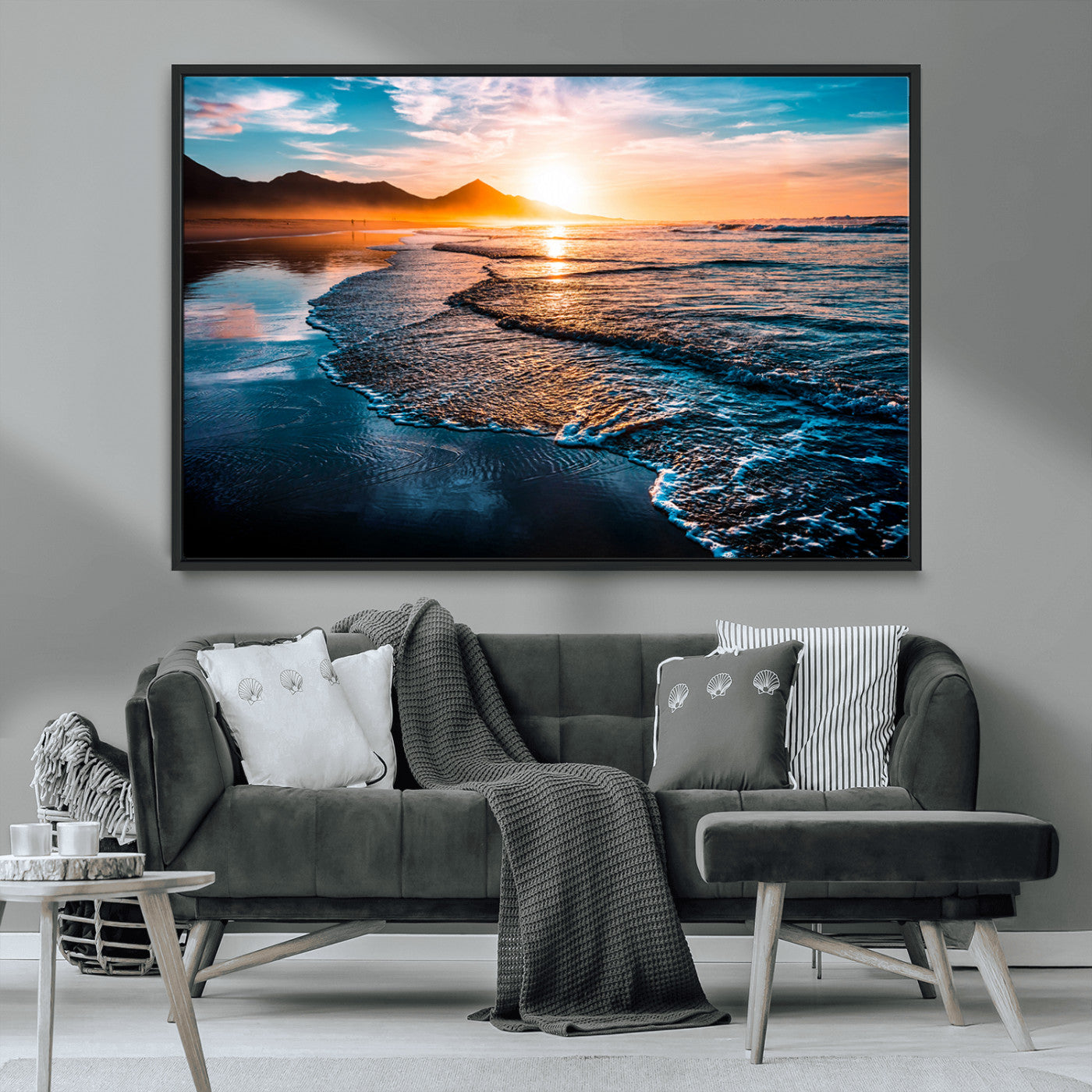 MGV-FC-36X24 - Beach Ocean Sunset on the Sea Wall Art Canvas, Beach Ocean Sunset Canvas Print