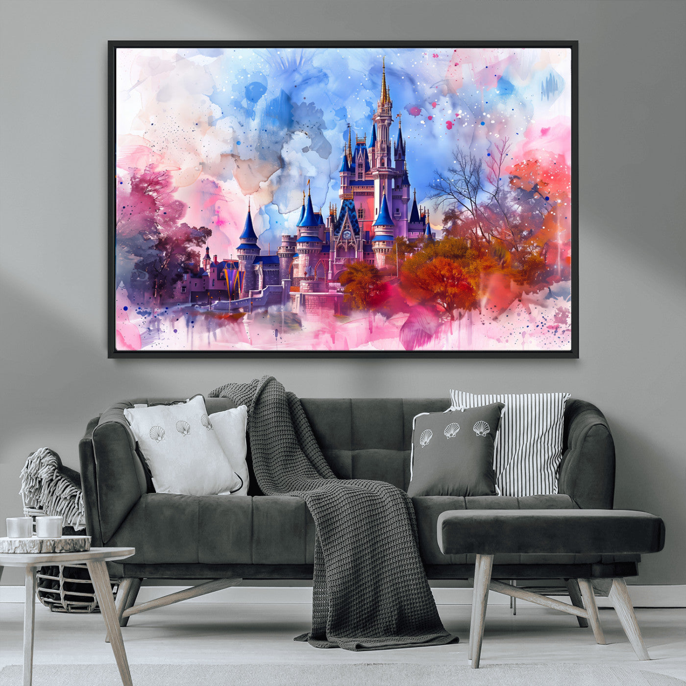 MGV-FC-36X24 - Disney Wall Art: Dreamy Watercolor Cinderella Castle Canvas Print